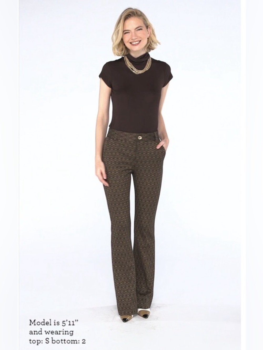Cabi Director Trouser Brown Patterned Pull-On Dress Pants